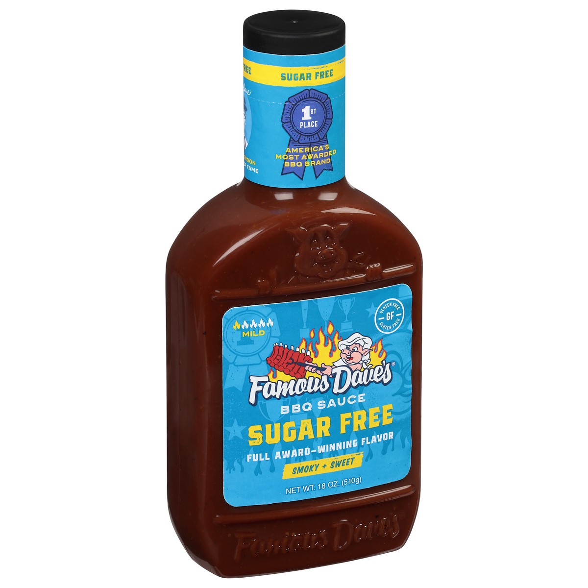 slide 11 of 14, Famous Dave's Sugar Free Mild Smoky + Sweet BBQ Sauce 18 oz, 18 oz