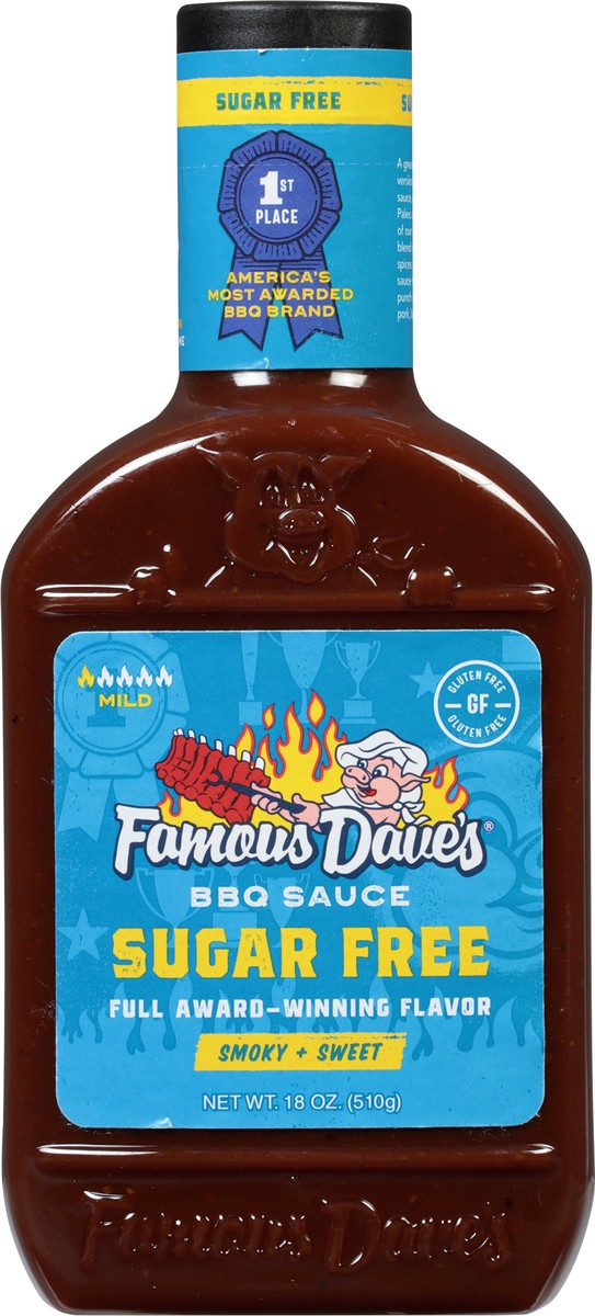 slide 4 of 14, Famous Dave's Sugar Free Mild Smoky + Sweet BBQ Sauce 18 oz, 18 oz
