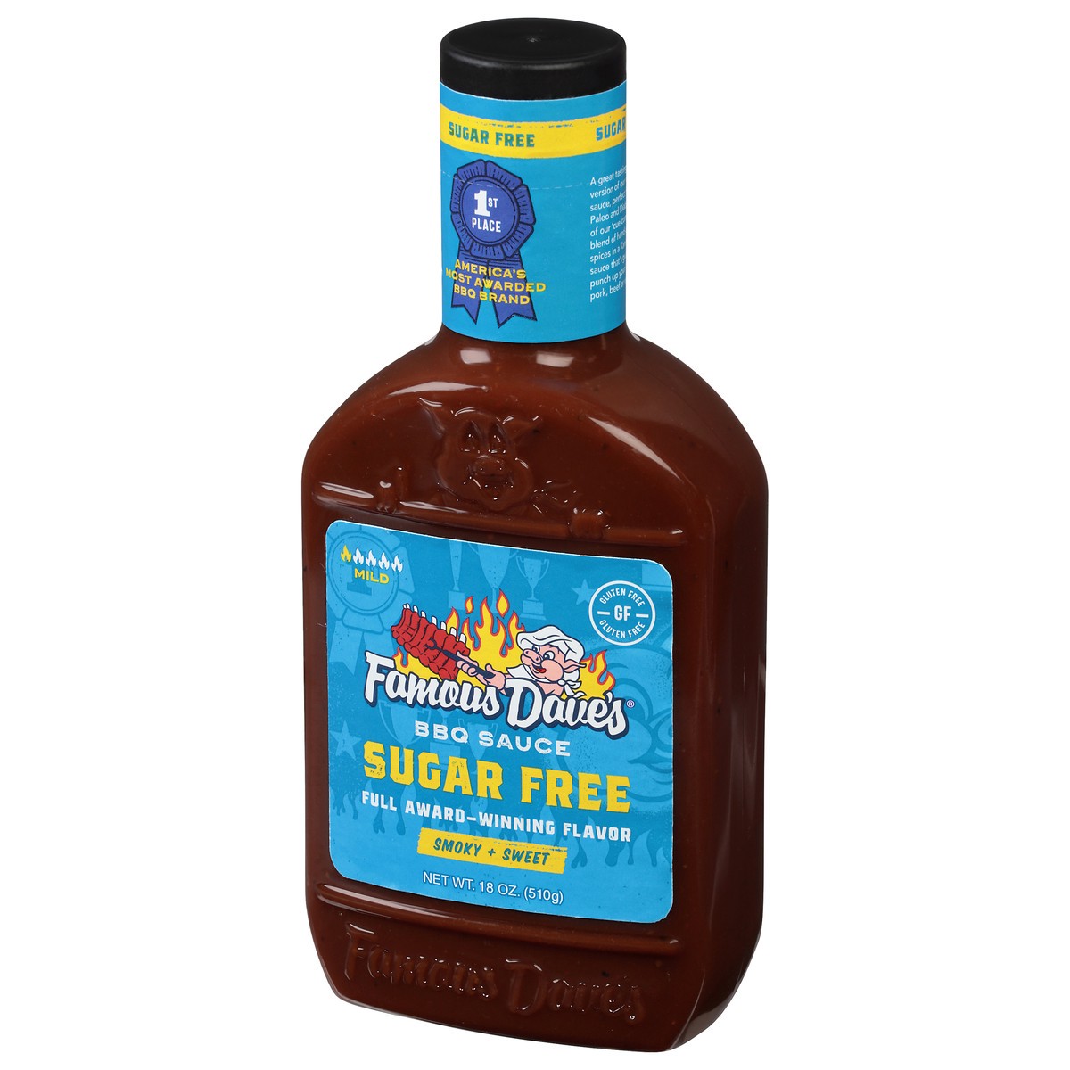 slide 3 of 14, Famous Dave's Sugar Free Mild Smoky + Sweet BBQ Sauce 18 oz, 18 oz