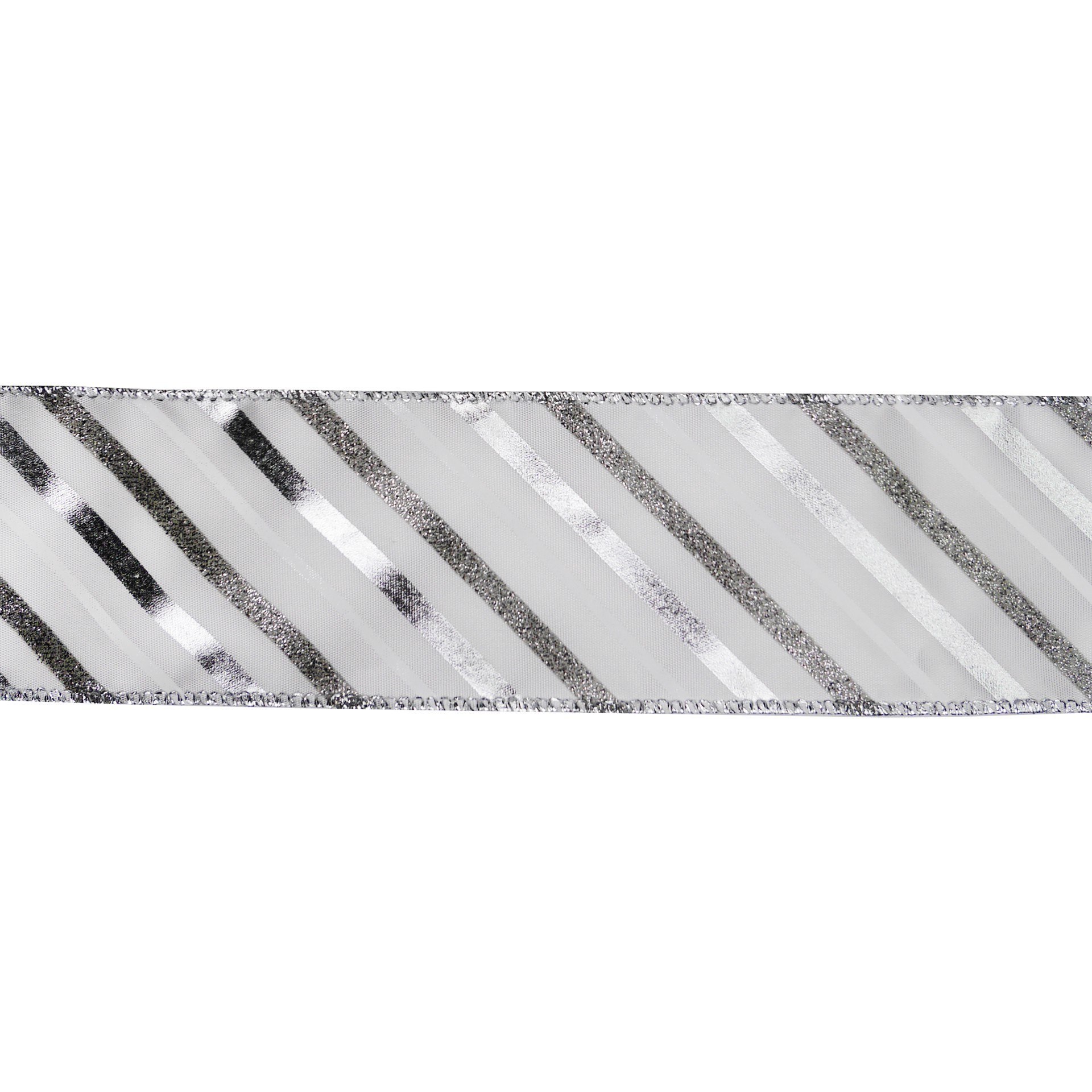 slide 3 of 3, 2.5" X 20ft. Silver Stripes White Taffeta Wired Ribbon By Celebrate It, 2.5 in x 20 ft