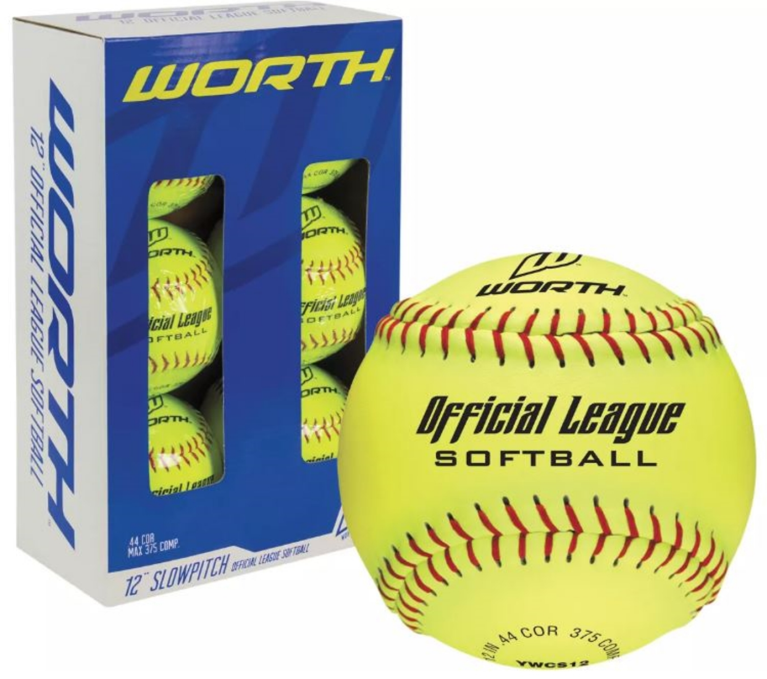 slide 1 of 1, Worth Slowpitch 12 inch Practice Softball, Yellow, YWCS12SW6, 6 ct