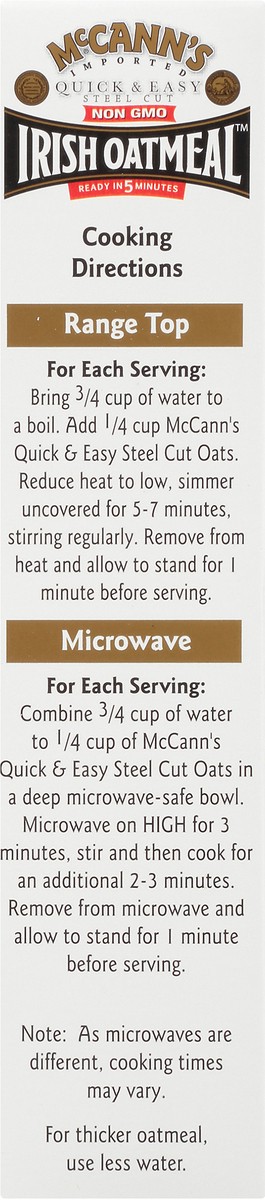 slide 7 of 9, McCann's Imported Original Quick & Easy Steel Cut Irish Oatmeal, Instant Oatmeal, Kosher, 16 OZ Box, 16 oz