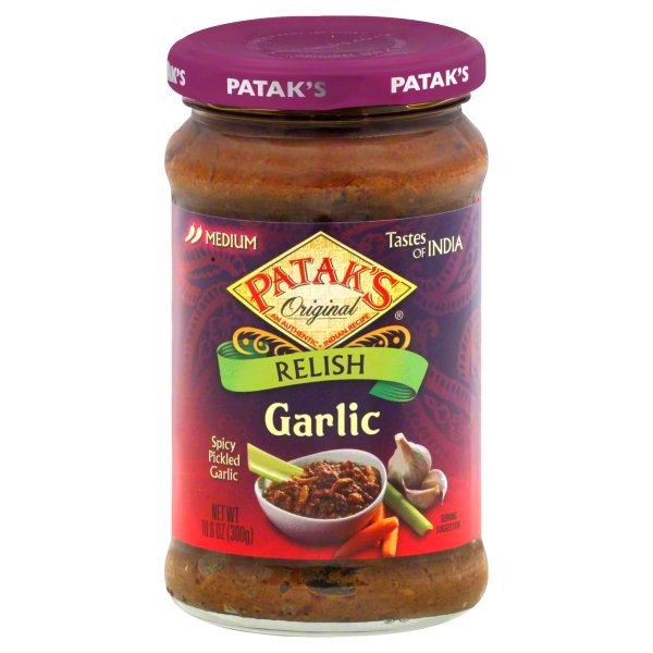 slide 1 of 1, Patak's Tastes Of India Relish, Garlic, Medium, 10.6 oz