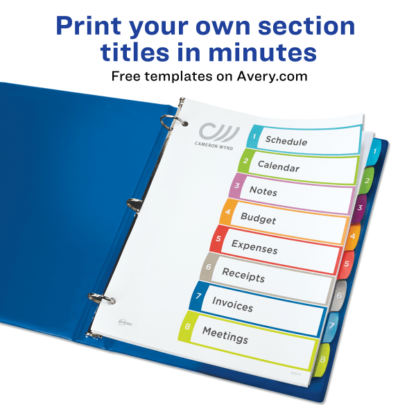 slide 7 of 9, Avery Preprinted Tab Dividers, White/Multicolor, 8 ct; 8 1/2 in x 11 in