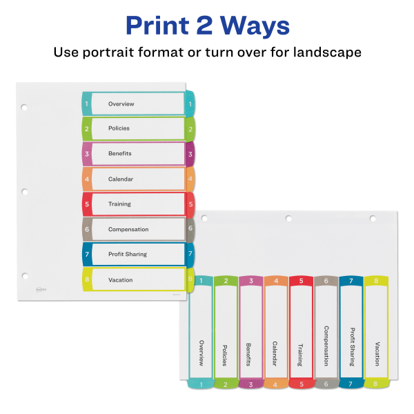 slide 3 of 9, Avery Preprinted Tab Dividers, White/Multicolor, 8 ct; 8 1/2 in x 11 in