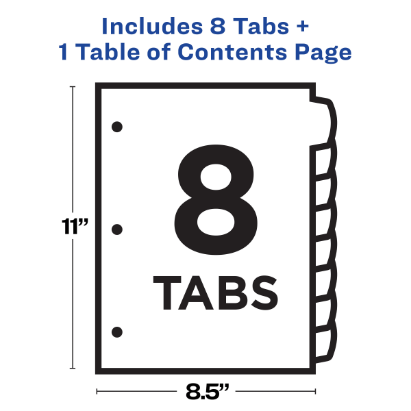slide 4 of 9, Avery Preprinted Tab Dividers, White/Multicolor, 8 ct; 8 1/2 in x 11 in
