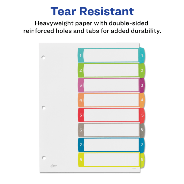 slide 2 of 9, Avery Preprinted Tab Dividers, White/Multicolor, 8 ct; 8 1/2 in x 11 in