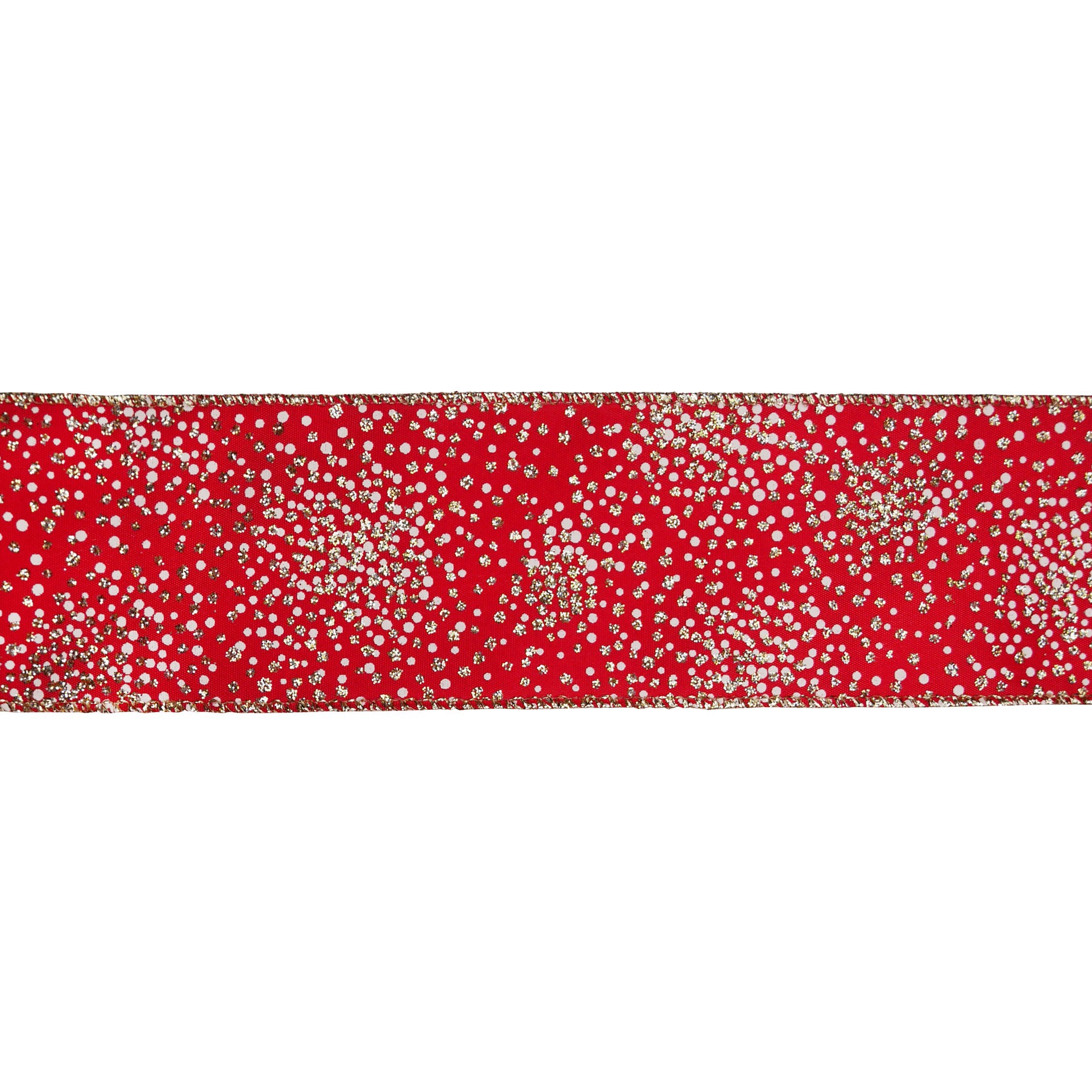 slide 2 of 3, 2.5" X 20ft. Red & Gold Glitter Dots Wired Ribbon By Celebrate It, 2.5 in x 20 ft