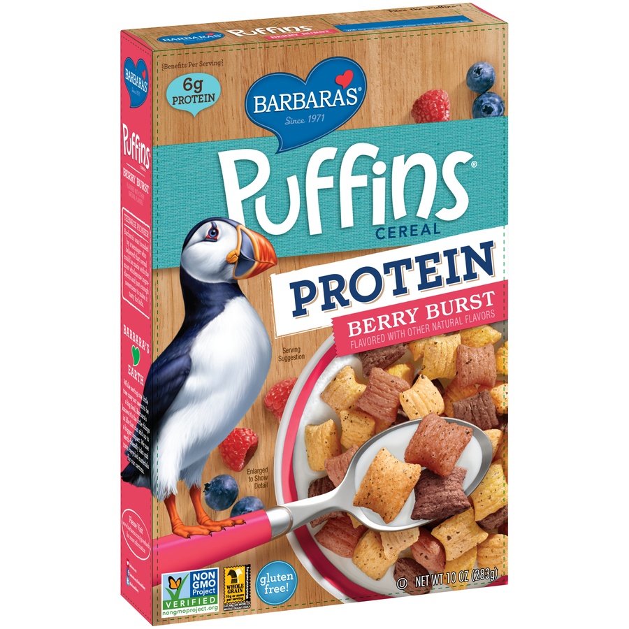 slide 2 of 8, Barbara's Puffins Protein Berry Burst Cereal, 10 oz