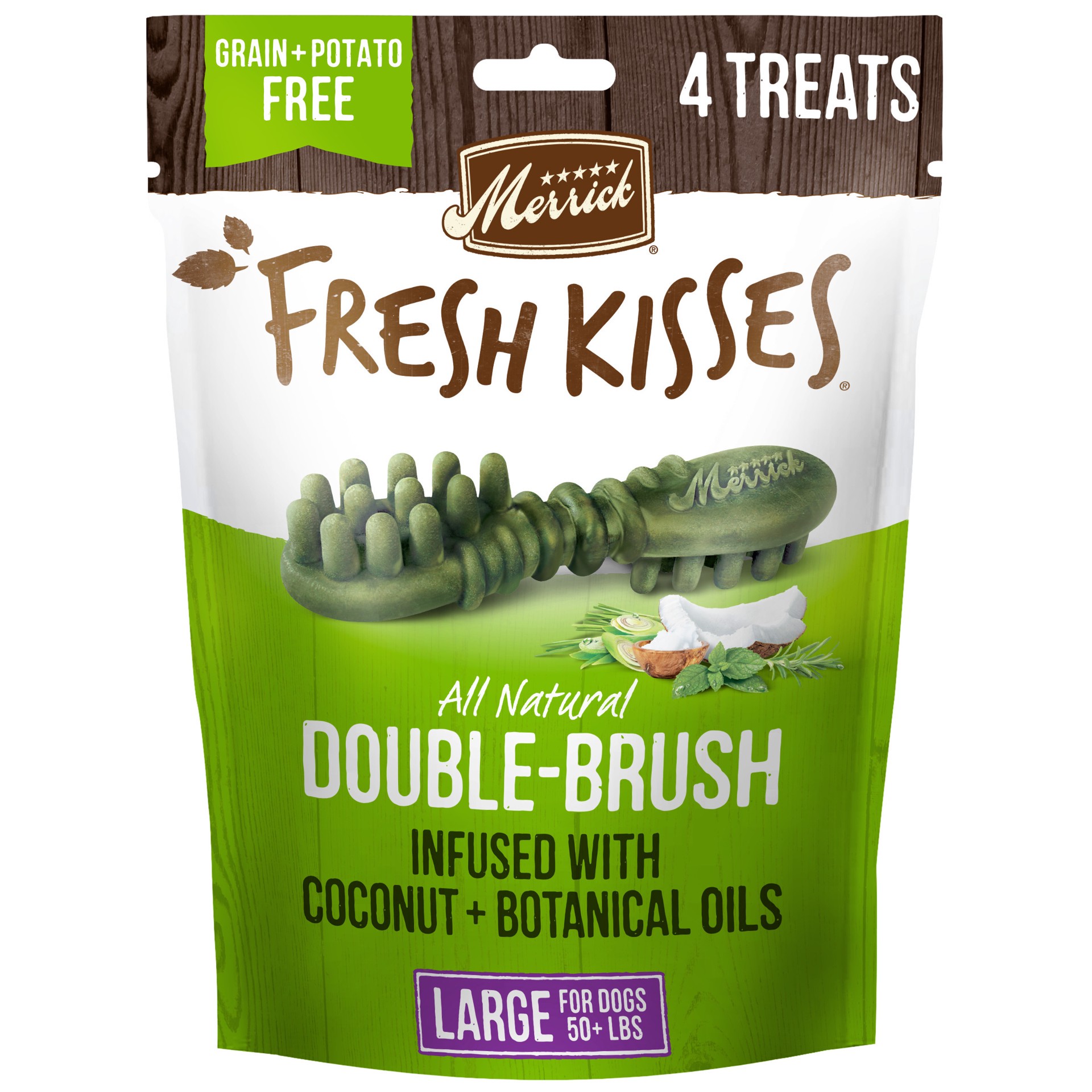 slide 1 of 5, Merrick Fresh Kisses Natural Dental Chews Infused With Coconut And Botanical Oils For Large Dogs Over 50 Lbs, 6.5 oz