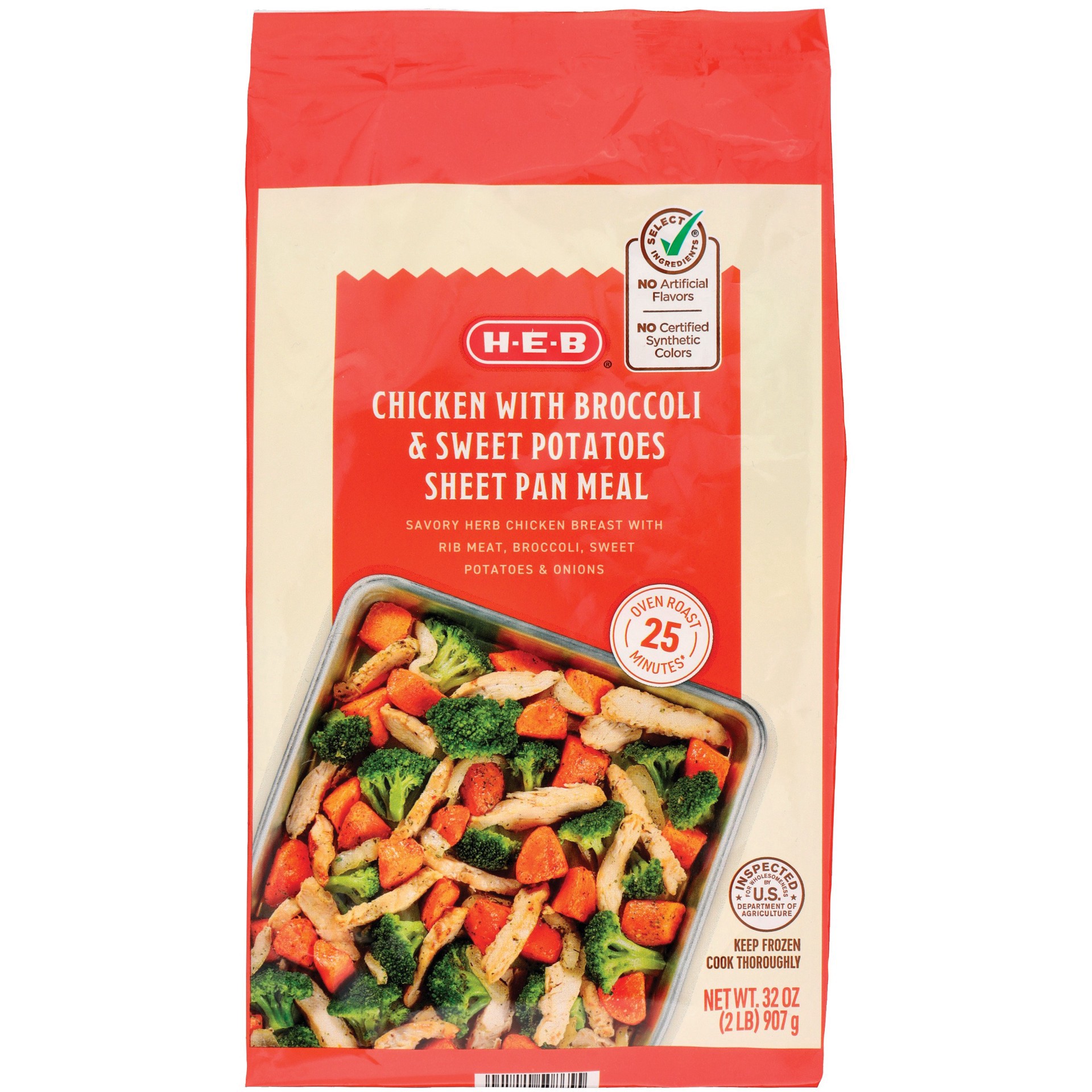 slide 1 of 1, H-E-B Frozen Sheet Pan Meal - Herb Chicken, 32 oz