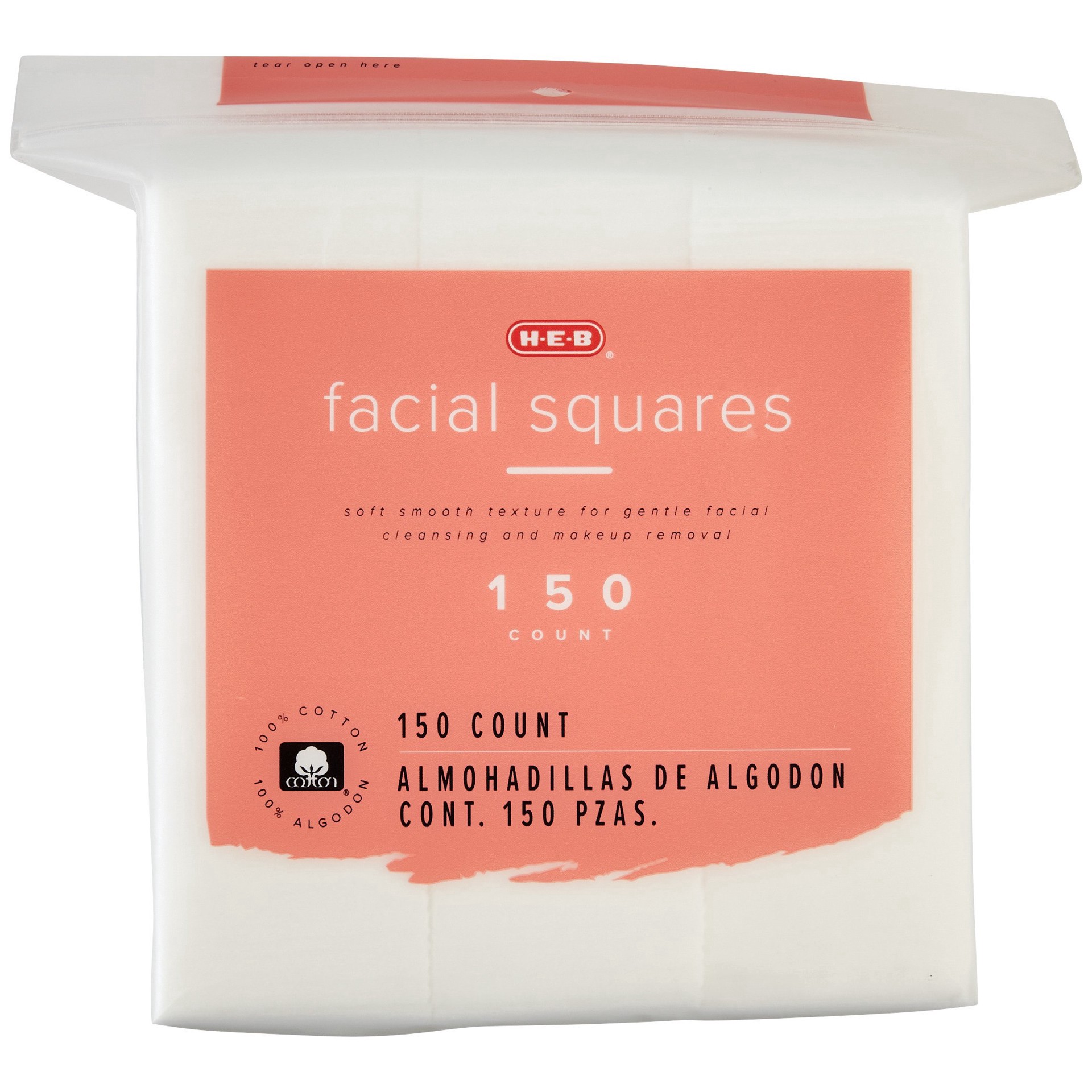 slide 1 of 1, H-E-B Facial Squares, 150 ct