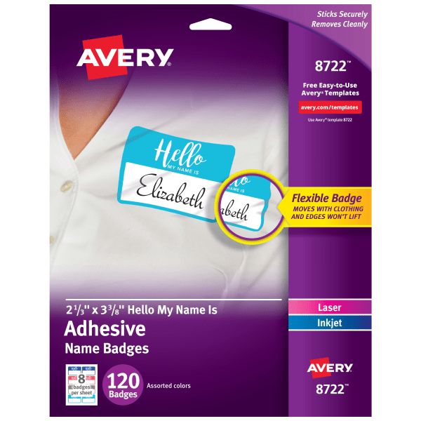 slide 1 of 8, Avery Adhesive Name Badges, 120 ct