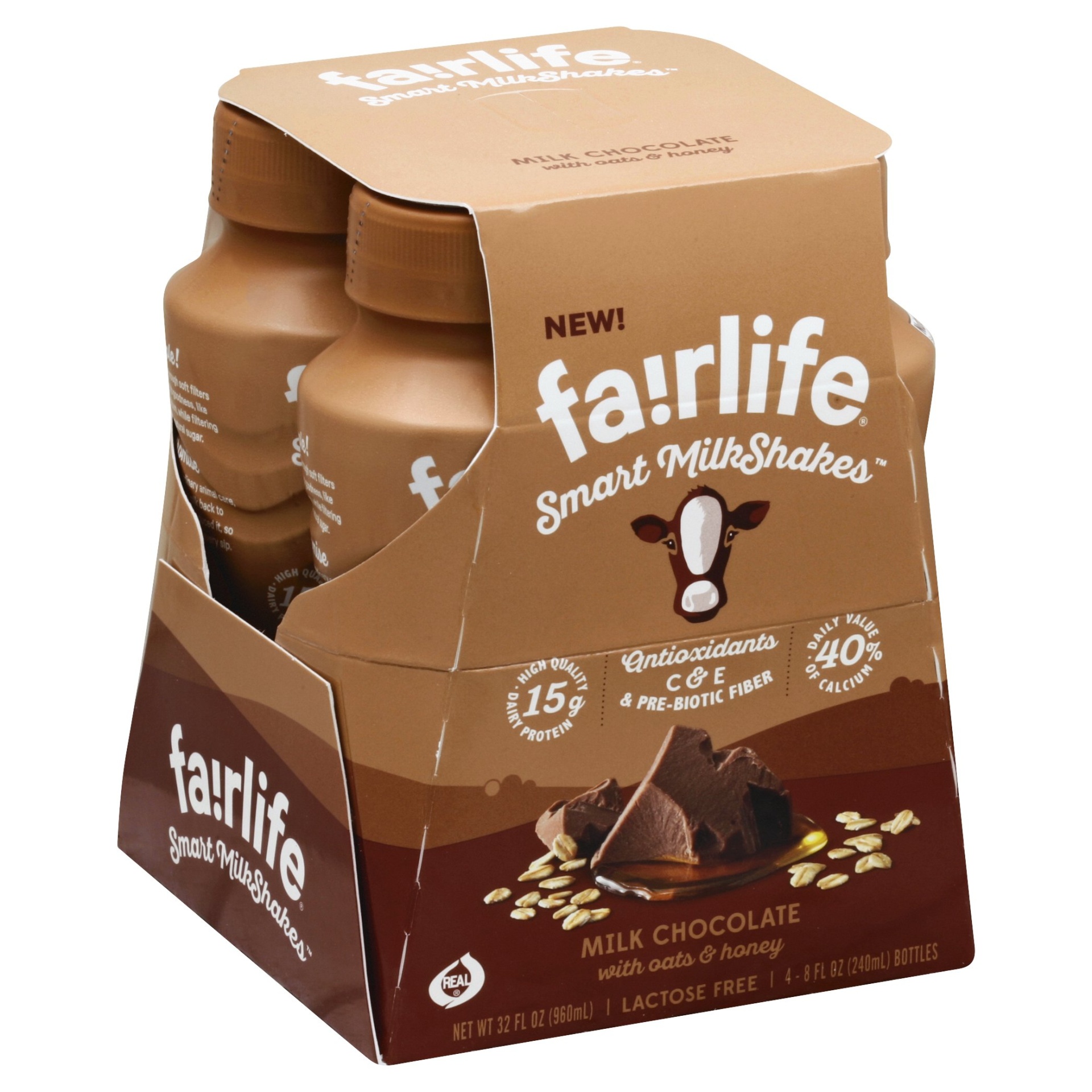 slide 1 of 4, fairlife Smart Milkshakes Milk Chocolate With Honey & Oats, 4 ct; 8 fl oz