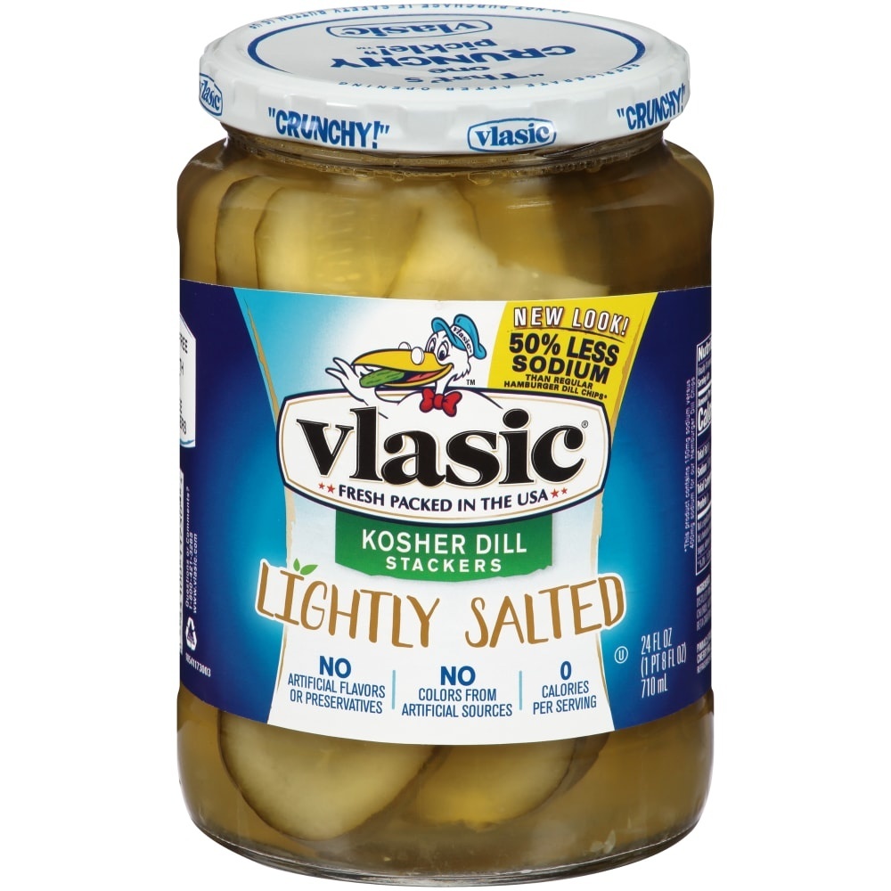 slide 1 of 1, Vlasic Lightly Salted Kosher Dill Pickle Stackers, Keto Friendly, 24 FL OZ Jar, 24 oz