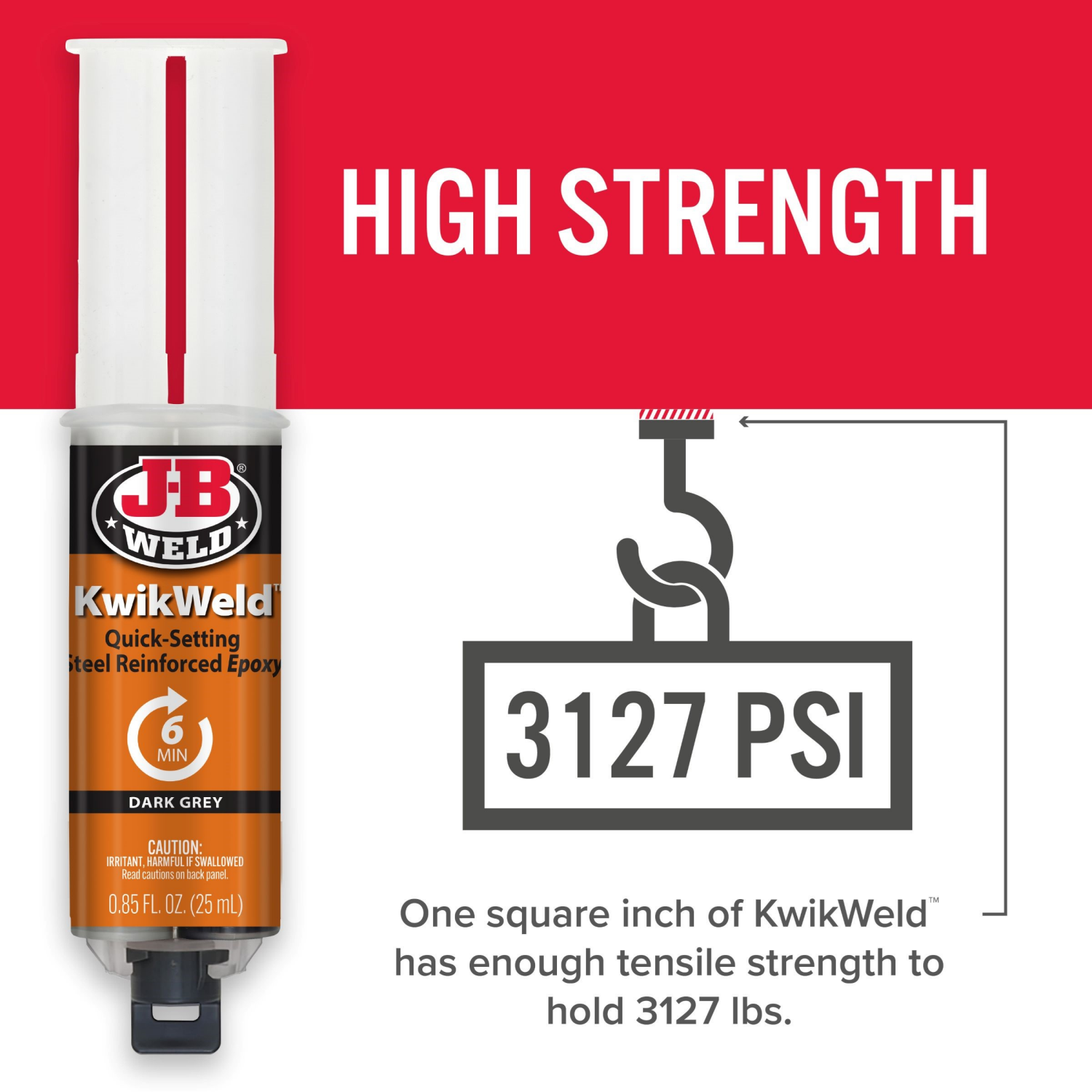slide 5 of 8, J-B WELD KwikWeld Epoxy Adhesive Tube - Stainable, Waterproof, Quick-Setting, for Metal, Vinyl, Tile, Concrete, Plastic, Wood, and More - 2-Part Putty for Plumbing, Crafts, and Repairs - Clear, 3127 PSI, 1 ct