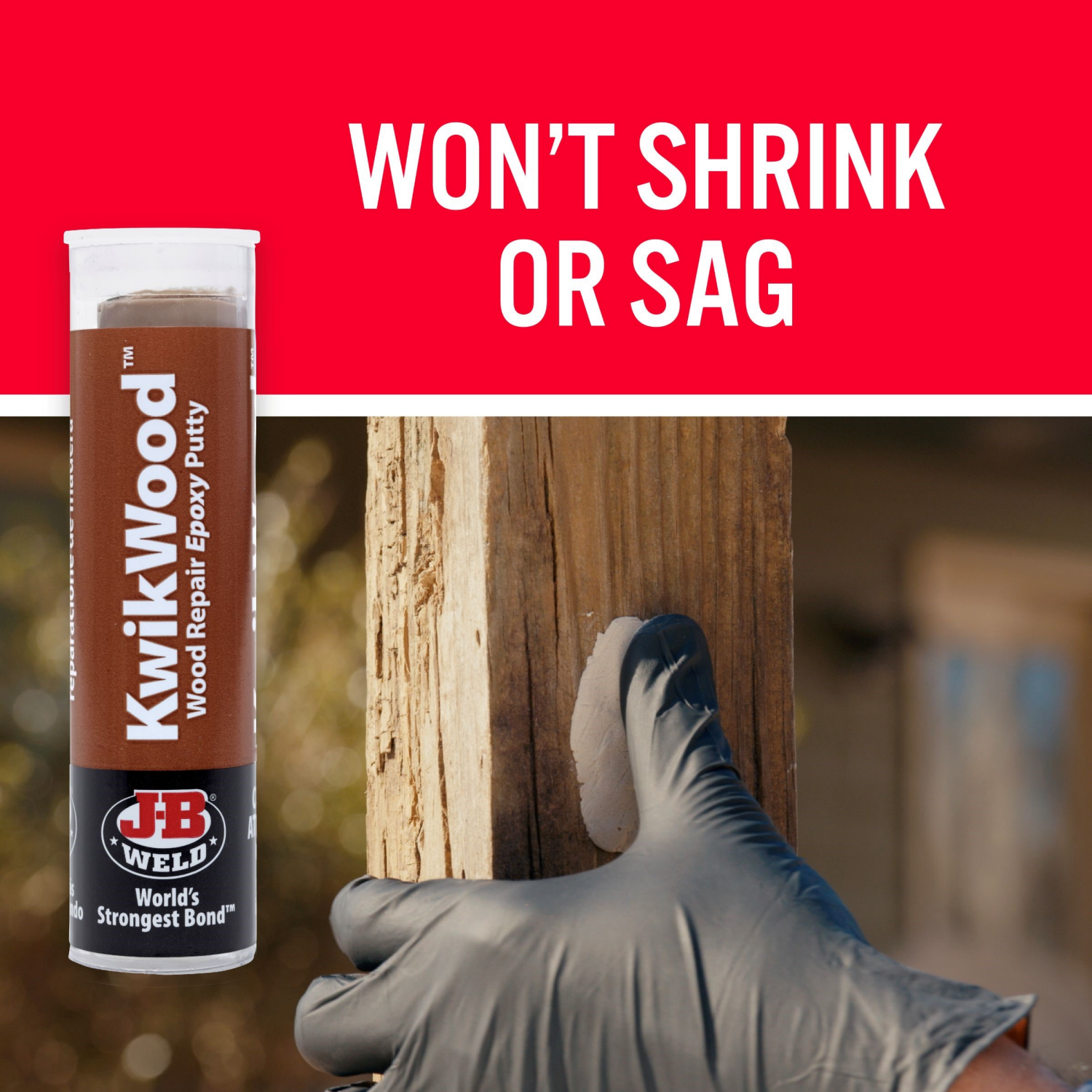 slide 8 of 8, J-B Weld Kwikwood Repair Epoxy Putty - Light Tan, 1 oz