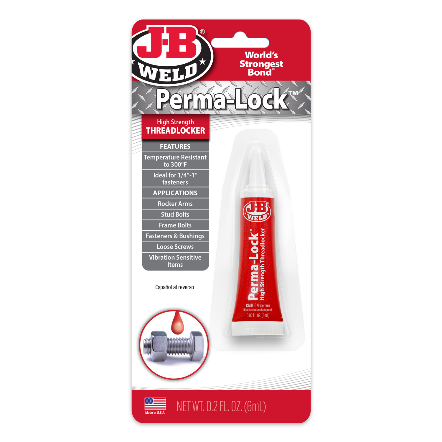 slide 1 of 2, JB Weld Permalock Red Threadlocker 6 ml, 6 ml