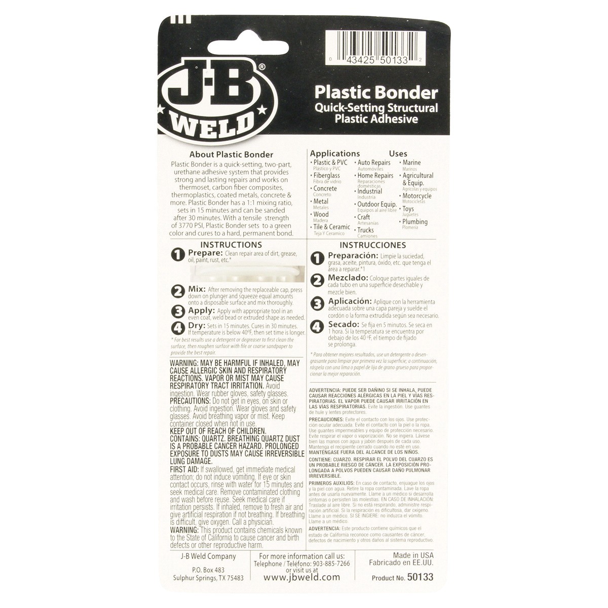 slide 2 of 2, J-B Weld Plastic Bonder Epoxy repair, 25 ml