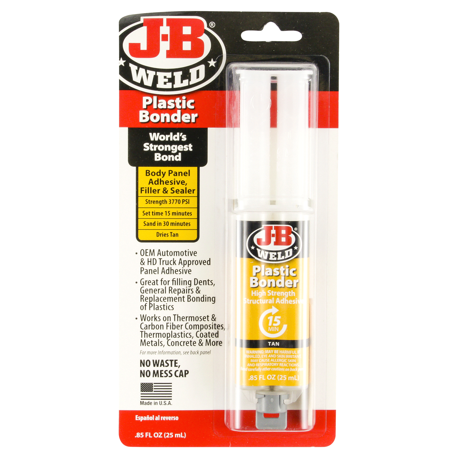 slide 1 of 2, J-B Weld Plastic Bonder Epoxy repair, 25 ml