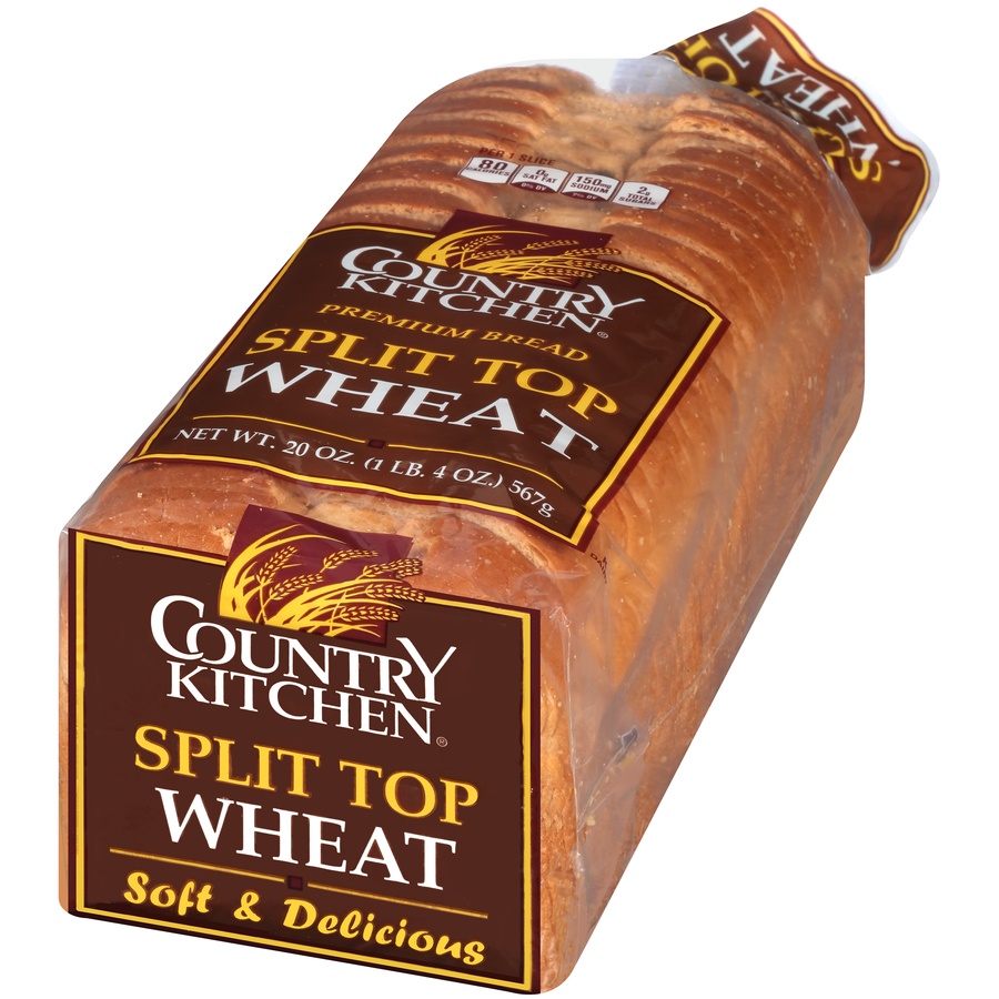 slide 4 of 8, Country Kitchen Premium Split Top Wheat Bread, Sliced Wheat Bread, 20 oz Loaf﻿, 20 oz