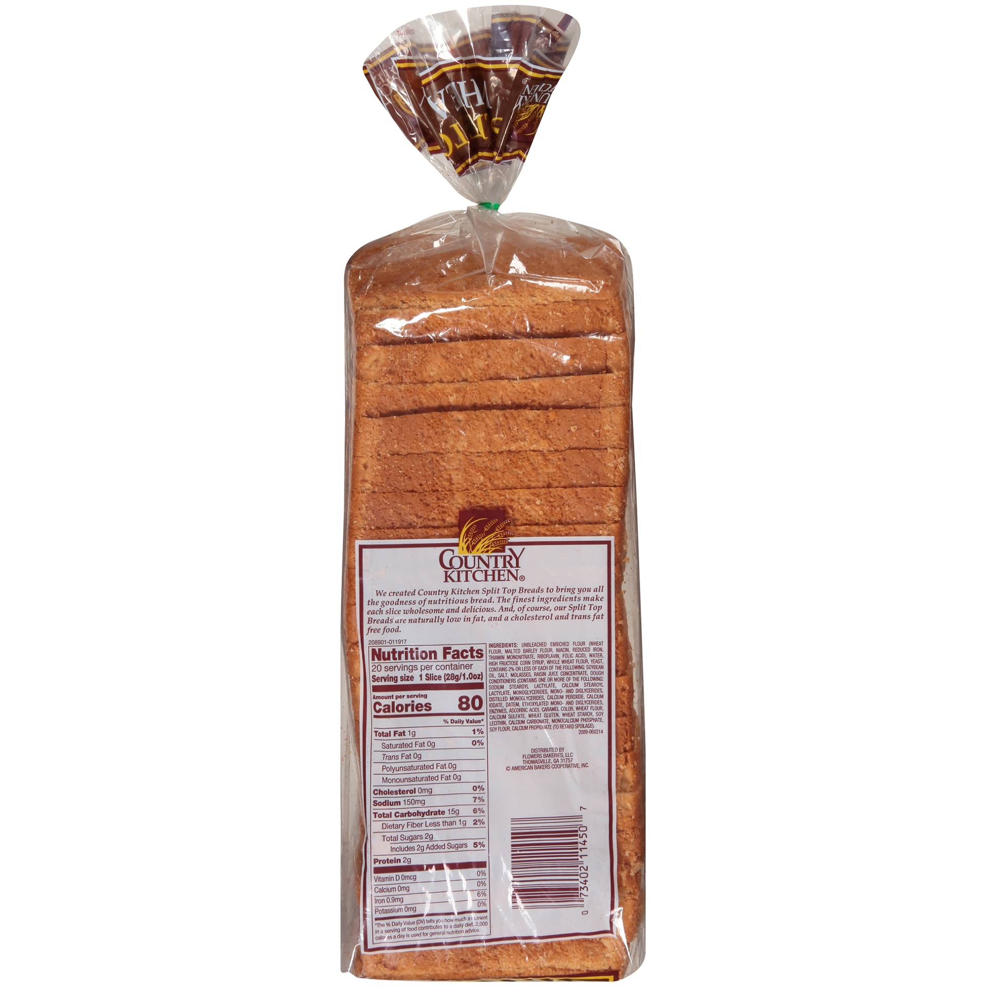 slide 3 of 8, Country Kitchen Premium Split Top Wheat Bread, Sliced Wheat Bread, 20 oz Loaf﻿, 20 oz