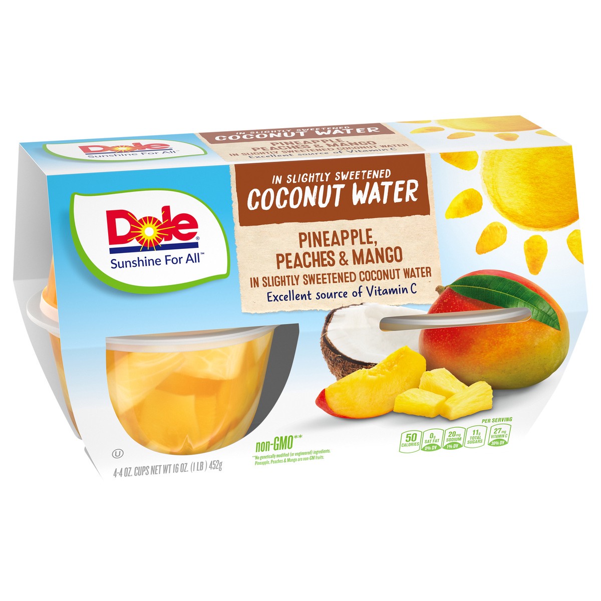 slide 9 of 11, Dole Pineapple, Peach, & Mango in Slightly Sweetened Coconut Water, 4 ct; 4 oz