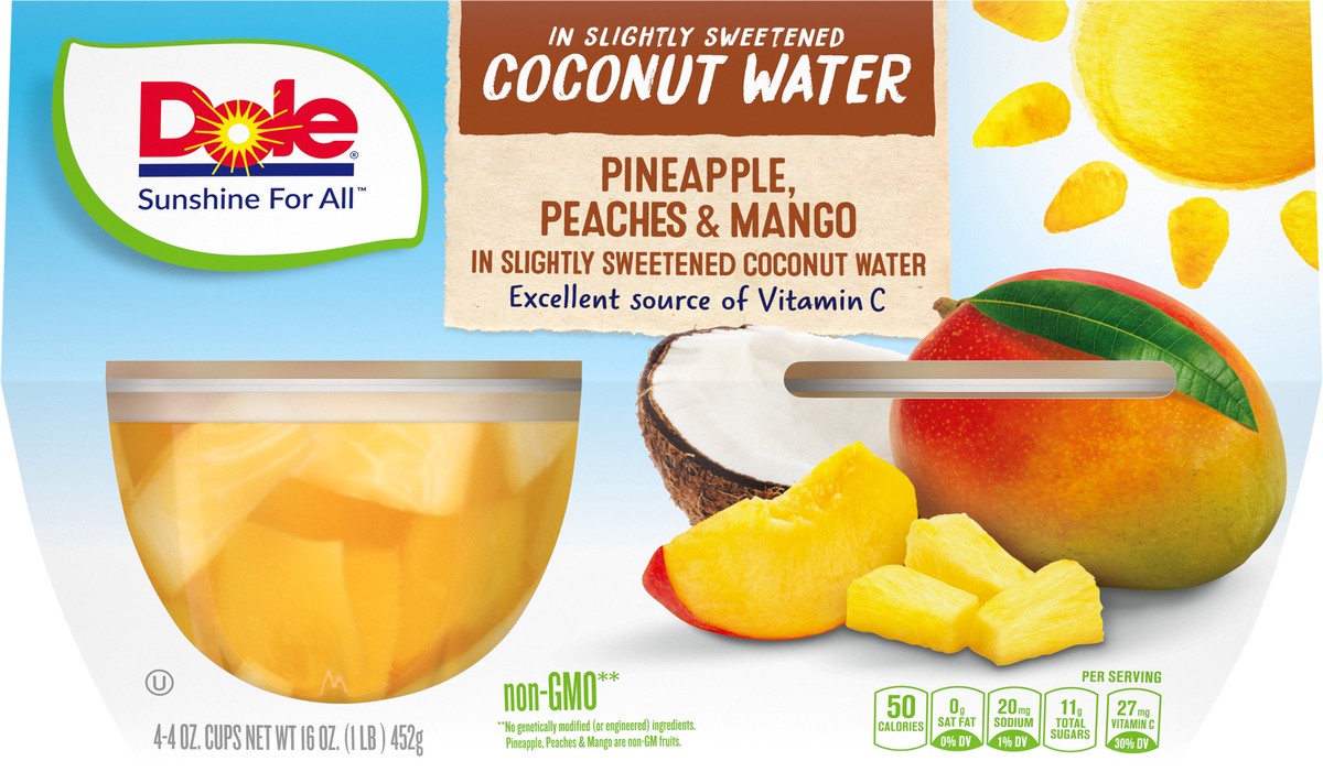 slide 10 of 11, Dole Pineapple, Peach, & Mango in Slightly Sweetened Coconut Water, 4 ct; 4 oz