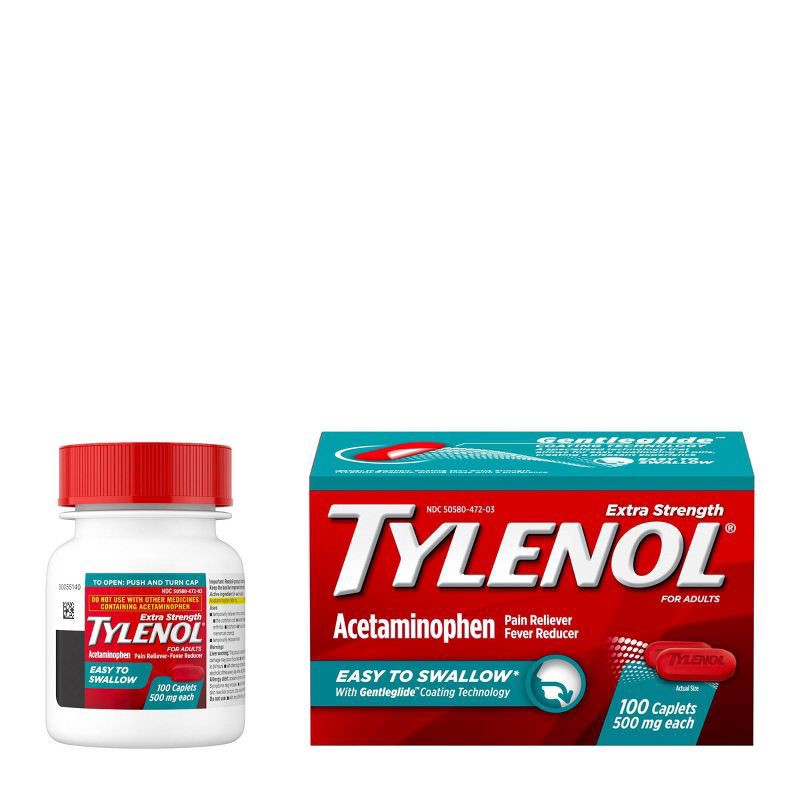 slide 3 of 8, Tylenol Extra Strength Easy To Swallow Caplets With Gentleglide Coating Technology, 500 mg, 100 Count, 100 ct
