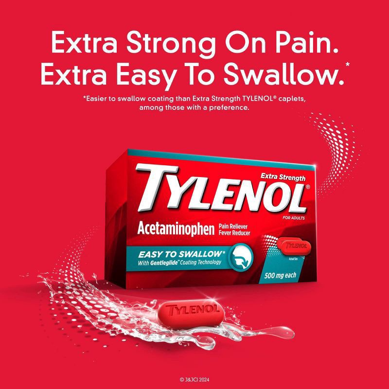 slide 2 of 8, Tylenol Extra Strength Easy To Swallow Caplets With Gentleglide Coating Technology, 500 mg, 100 Count, 100 ct