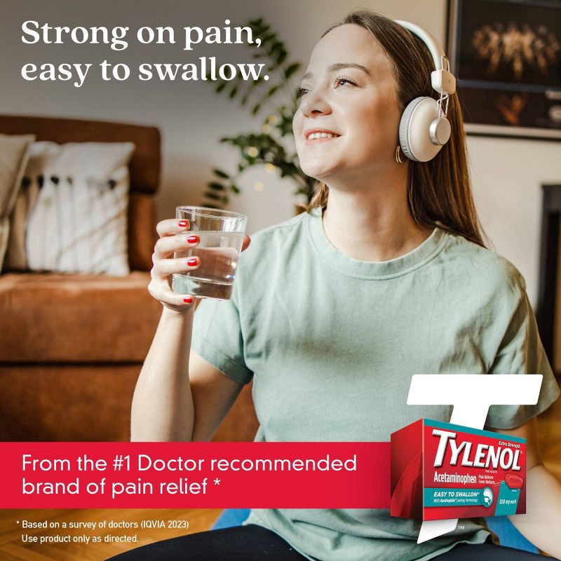 slide 8 of 8, Tylenol Extra Strength Easy To Swallow Caplets With Gentleglide Coating Technology, 500 mg, 100 Count, 100 ct