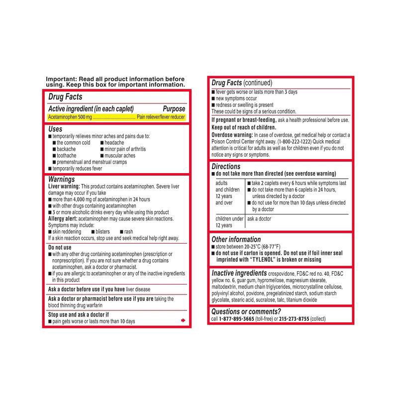 slide 6 of 8, Tylenol Extra Strength Easy To Swallow Caplets With Gentleglide Coating Technology, 500 mg, 100 Count, 100 ct