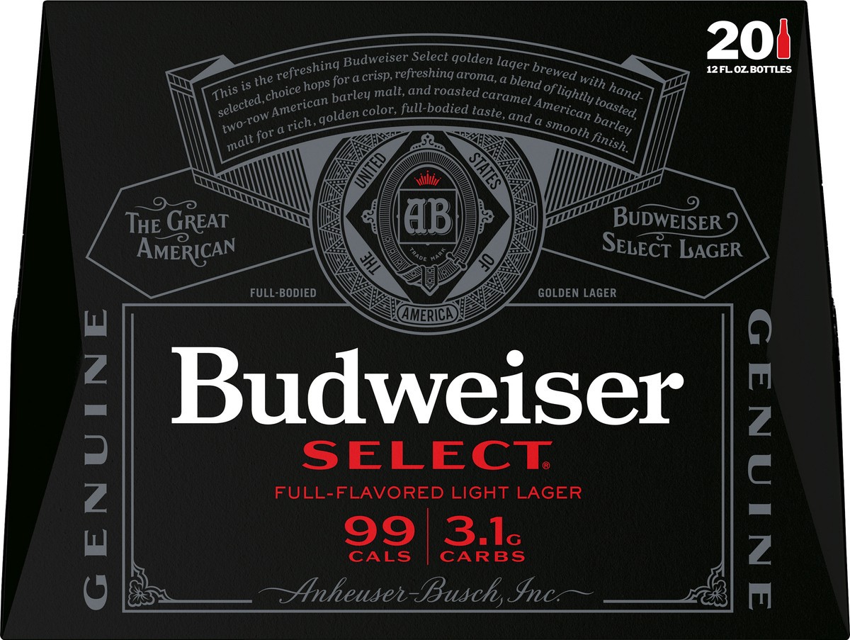 slide 1 of 1, Budweiser Select Full-Flavored Light Lager Beer 20 ea, 20 ct