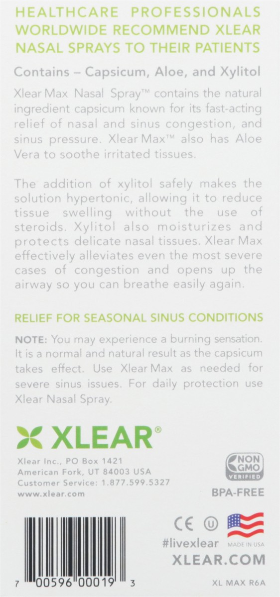 slide 4 of 9, Xlear Max Saline Nasal Spray with Capsicum 1.5 fl oz, 1.5 fl oz