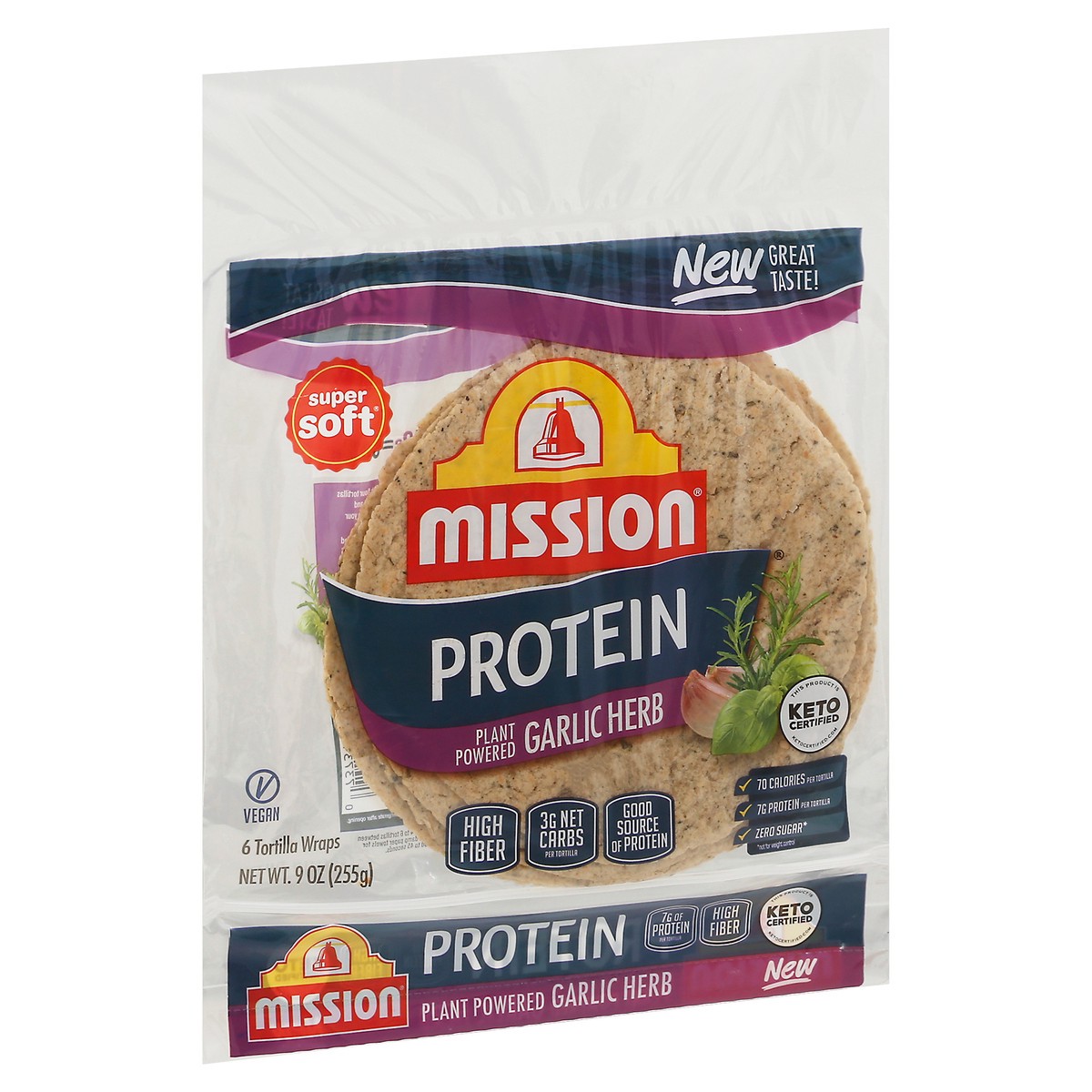 slide 4 of 13, Mission Protein Garlic Herb Tortilla Wraps, 9 oz