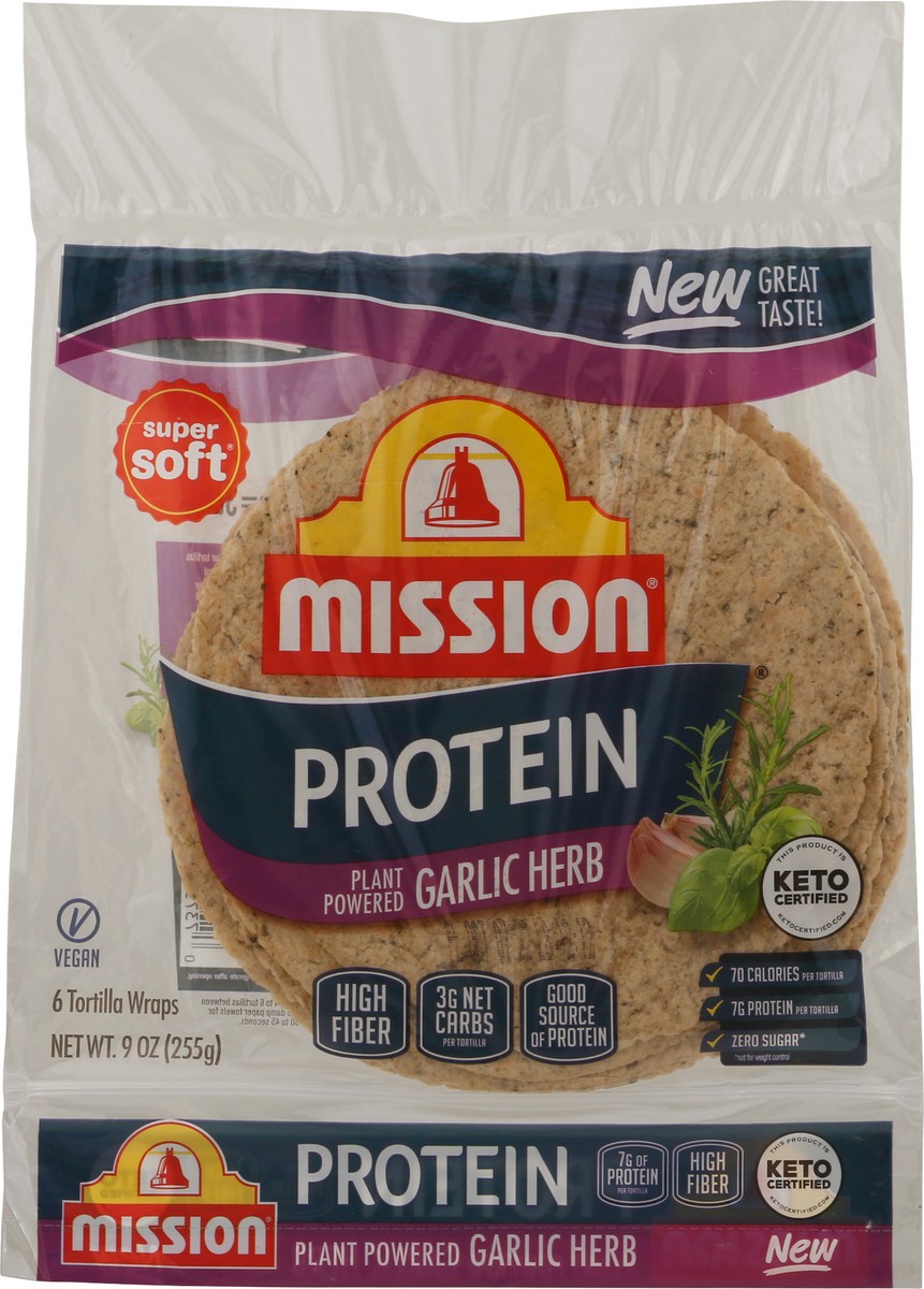 slide 8 of 13, Mission Protein Garlic Herb Tortilla Wraps, 9 oz