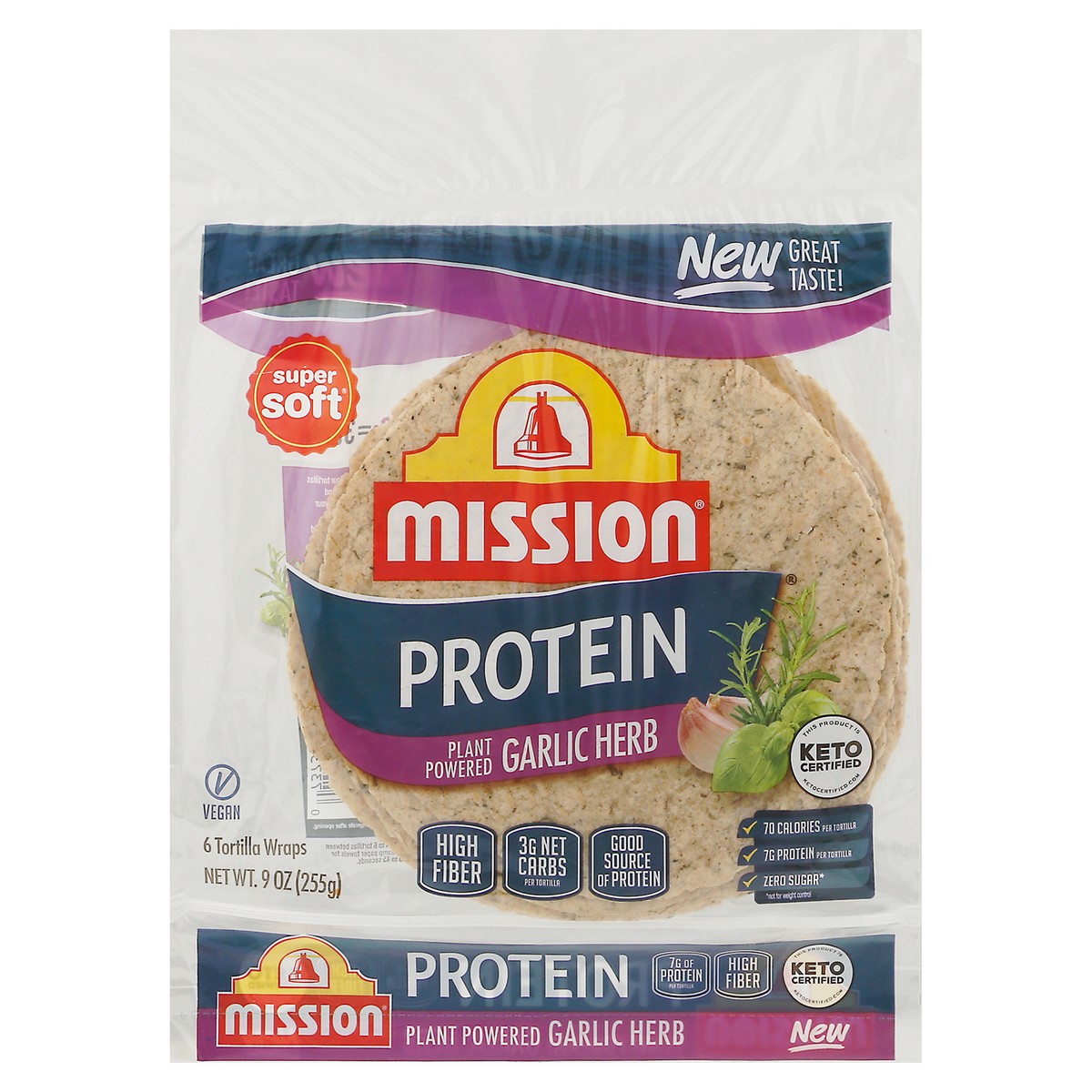 slide 3 of 13, Mission Protein Garlic Herb Tortilla Wraps, 9 oz