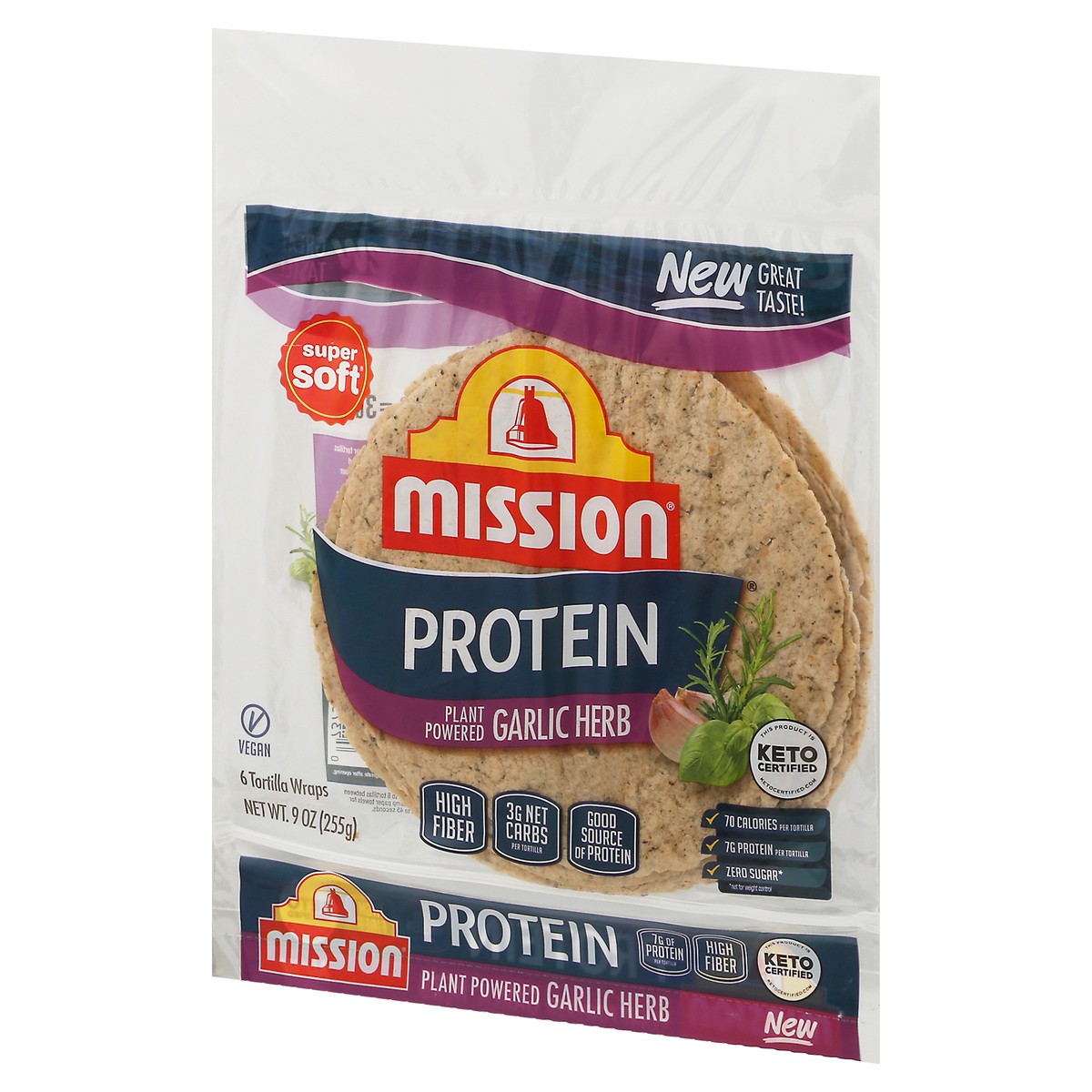 slide 12 of 13, Mission Protein Garlic Herb Tortilla Wraps, 9 oz