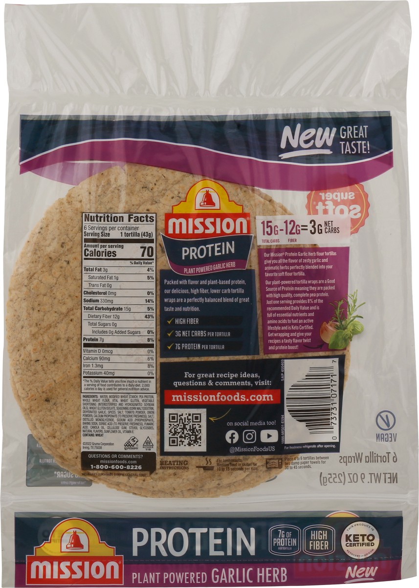slide 6 of 13, Mission Protein Garlic Herb Tortilla Wraps, 9 oz