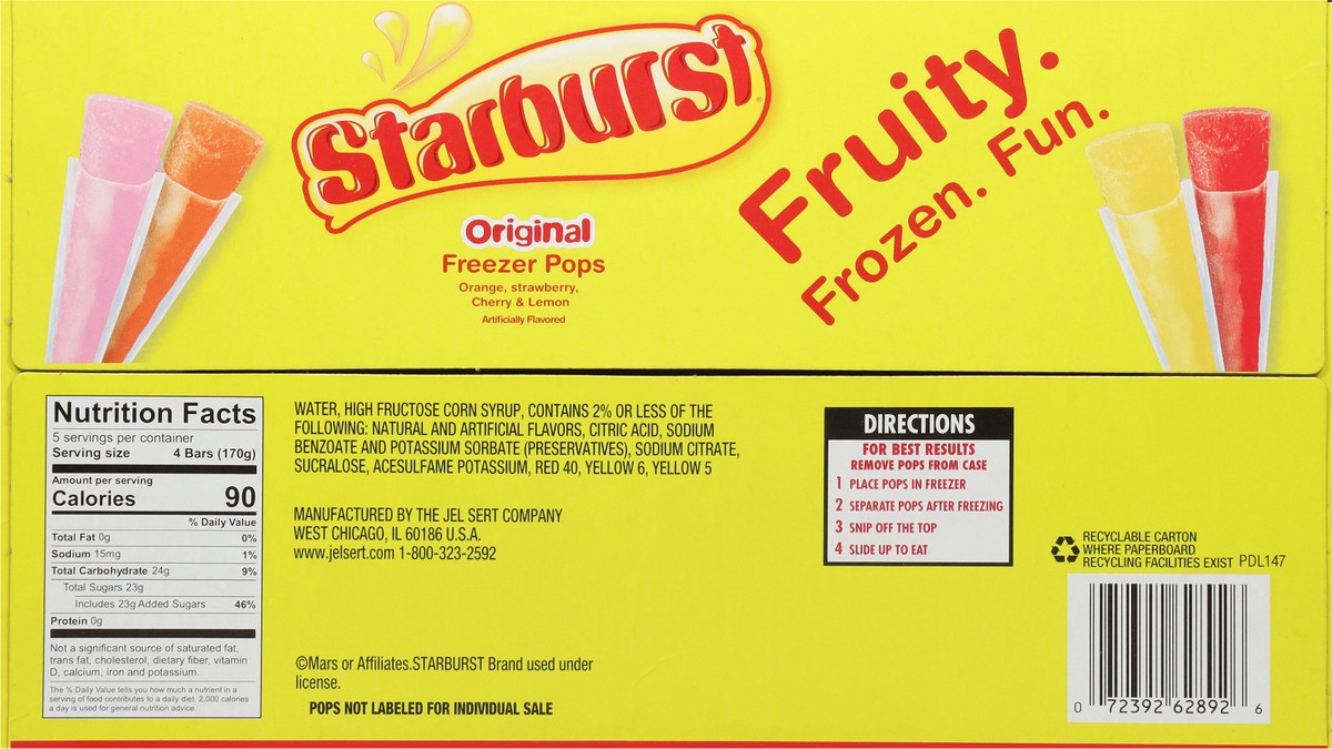 slide 5 of 13, Starburst Original Assorted Freezer Pops 20 - 1.5 oz Pops, 32 oz