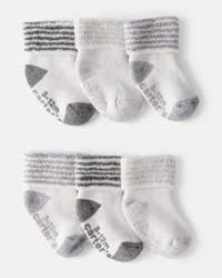 Carters Baby 6-Pack Striped Ankle Socks - White/Grey White/Grey 12-24