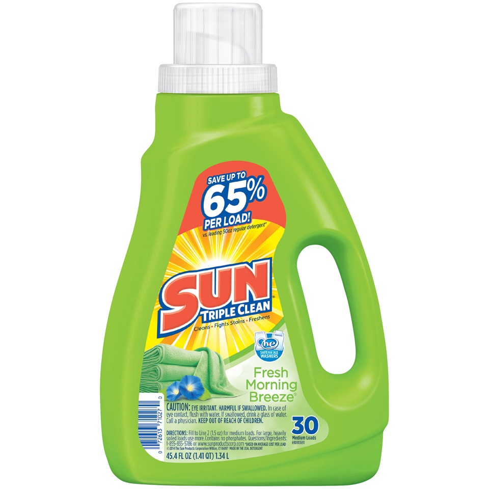 slide 1 of 1, Sun Triple Clean Fresh Morning Breeze Laundry Detergent, 45.4 fl oz