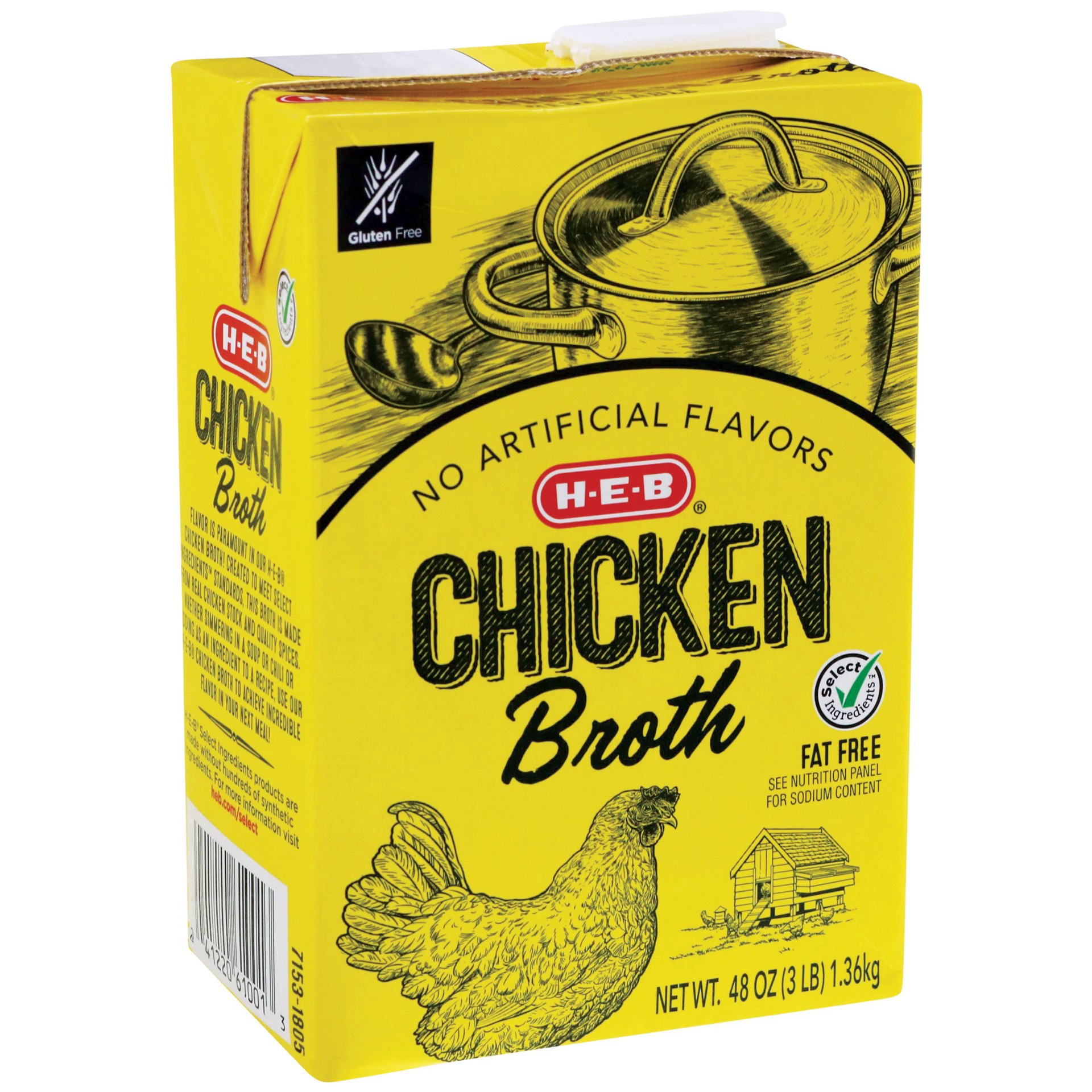 slide 1 of 1, H-E-B Select Ingredients Chicken Broth, 48 oz