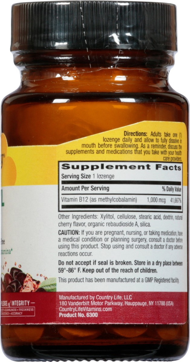 slide 13 of 13, Country Life 1000 mcg Cherry Flavor Methyl B12 60 Lozenges, 60 ct