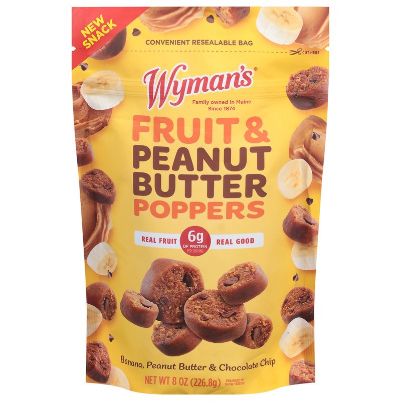 slide 1 of 1, Wyman's Fruit & Peanut Butter Poppers, Banana, Peanut Butter & Chocolate Chip, 8 oz