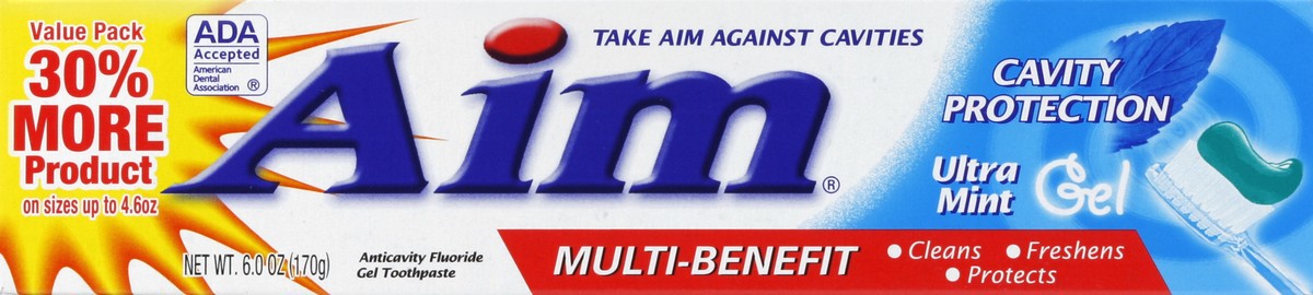 slide 5 of 6, Aim Multi Benefit Cavity Protection Ultra Mint Toothpaste, 6 oz