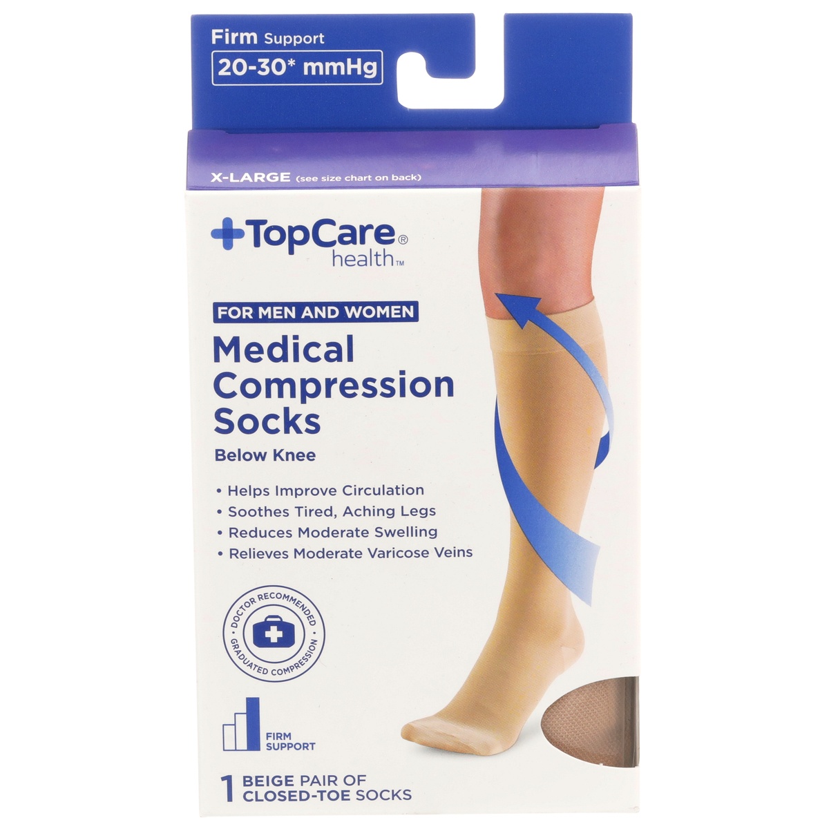 slide 1 of 1, TopCare Health Men & Women Medical Compression Socks Below Knee Xl Beige, 1 pair