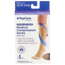 TopCare Health Men's & Women's Medical Compression Socks, Below Knee, XL, Beige