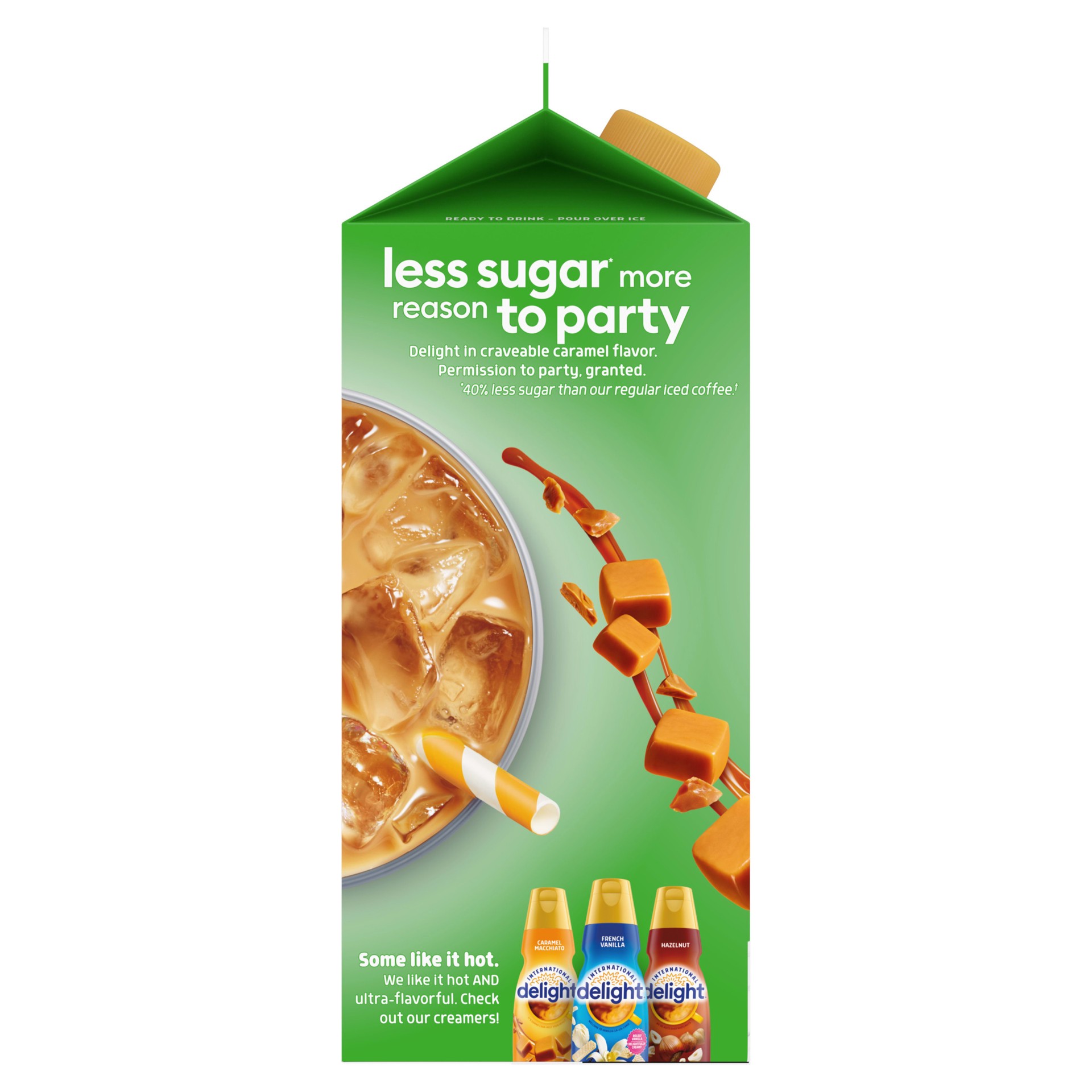 slide 2 of 5, International Delight Zero Iced Coffee, 0g Added Sugar, Caramel Macchiato, Ready to Pour Coffee Drinks Made with Real Milk and Cream, 64 FL OZ Carton, 64 PK