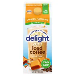 International Delight Zero Iced Coffee, 0g Added Sugar, Caramel Macchiato, Ready to Pour Coffee Drinks Made with Real Milk and Cream, 64 FL OZ Carton